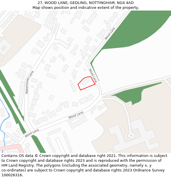 27, WOOD LANE, GEDLING, NOTTINGHAM, NG4 4AD: Location map and indicative extent of plot
