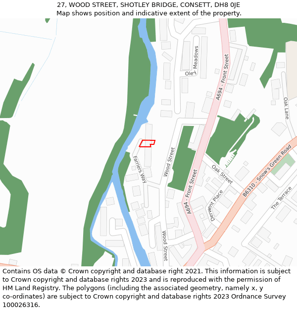 27, WOOD STREET, SHOTLEY BRIDGE, CONSETT, DH8 0JE: Location map and indicative extent of plot