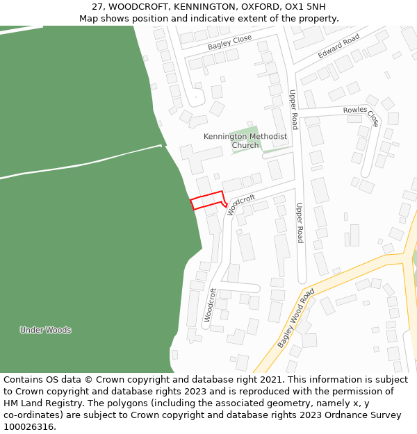 27, WOODCROFT, KENNINGTON, OXFORD, OX1 5NH: Location map and indicative extent of plot