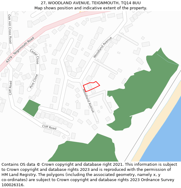 27, WOODLAND AVENUE, TEIGNMOUTH, TQ14 8UU: Location map and indicative extent of plot