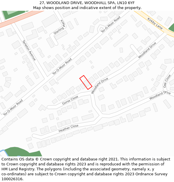 27, WOODLAND DRIVE, WOODHALL SPA, LN10 6YF: Location map and indicative extent of plot