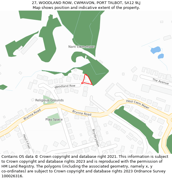 27, WOODLAND ROW, CWMAVON, PORT TALBOT, SA12 9LJ: Location map and indicative extent of plot