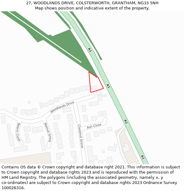27, WOODLANDS DRIVE, COLSTERWORTH, GRANTHAM, NG33 5NH: Location map and indicative extent of plot