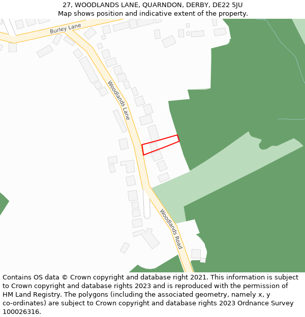 27, WOODLANDS LANE, QUARNDON, DERBY, DE22 5JU: Location map and indicative extent of plot