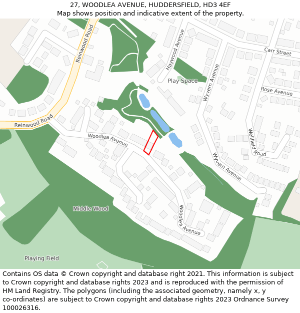 27, WOODLEA AVENUE, HUDDERSFIELD, HD3 4EF: Location map and indicative extent of plot