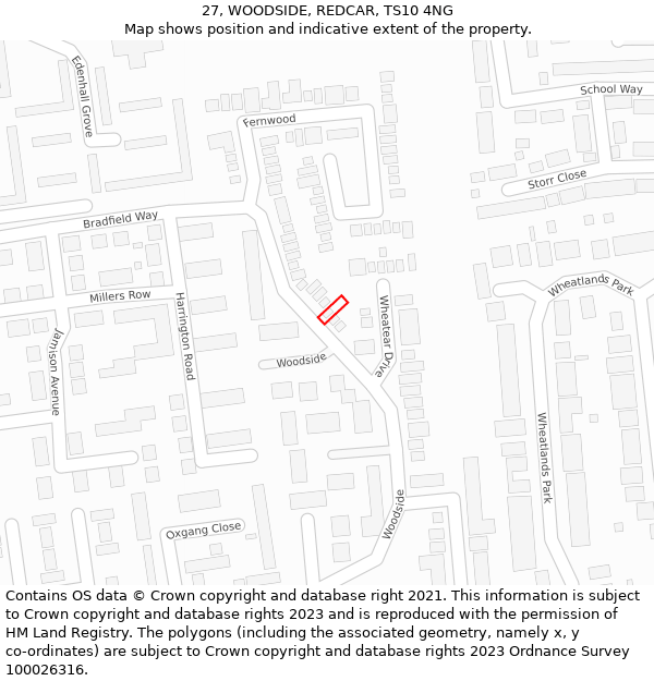 27, WOODSIDE, REDCAR, TS10 4NG: Location map and indicative extent of plot