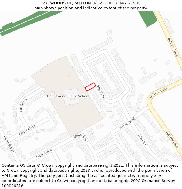 27, WOODSIDE, SUTTON-IN-ASHFIELD, NG17 3EB: Location map and indicative extent of plot