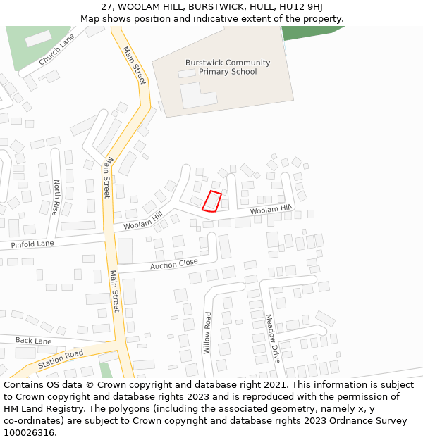 27, WOOLAM HILL, BURSTWICK, HULL, HU12 9HJ: Location map and indicative extent of plot