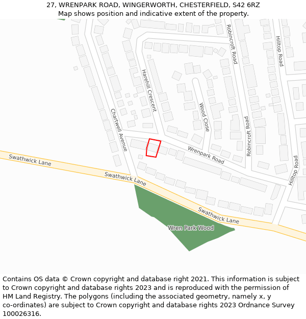 27, WRENPARK ROAD, WINGERWORTH, CHESTERFIELD, S42 6RZ: Location map and indicative extent of plot