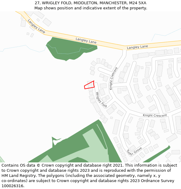 27, WRIGLEY FOLD, MIDDLETON, MANCHESTER, M24 5XA: Location map and indicative extent of plot