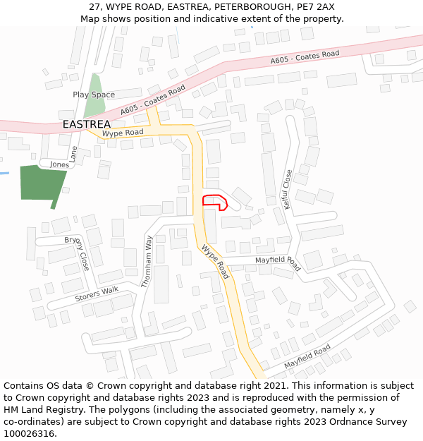 27, WYPE ROAD, EASTREA, PETERBOROUGH, PE7 2AX: Location map and indicative extent of plot