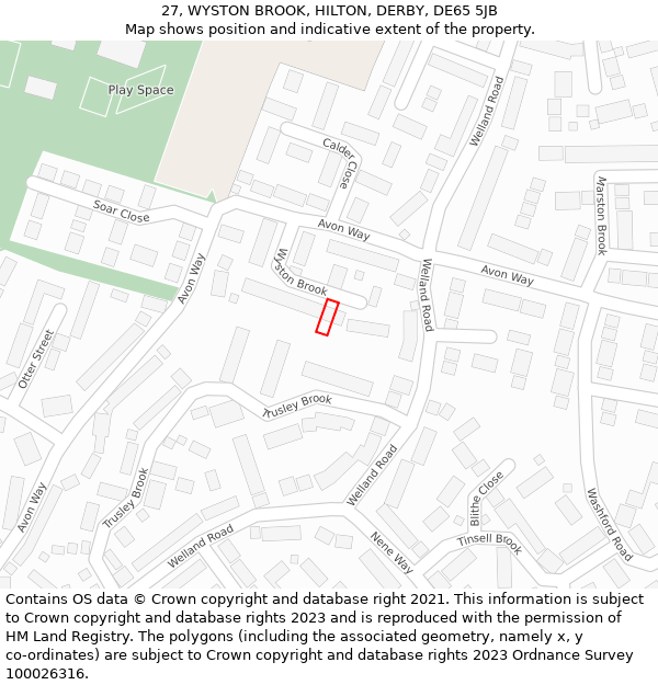 27, WYSTON BROOK, HILTON, DERBY, DE65 5JB: Location map and indicative extent of plot