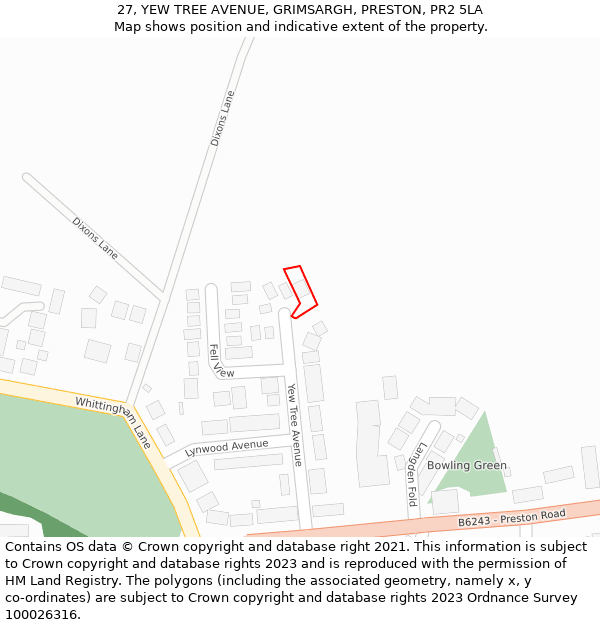 27, YEW TREE AVENUE, GRIMSARGH, PRESTON, PR2 5LA: Location map and indicative extent of plot