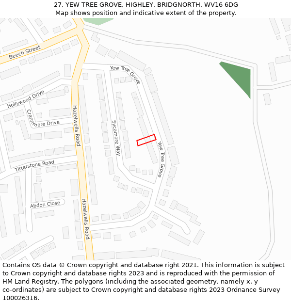 27, YEW TREE GROVE, HIGHLEY, BRIDGNORTH, WV16 6DG: Location map and indicative extent of plot