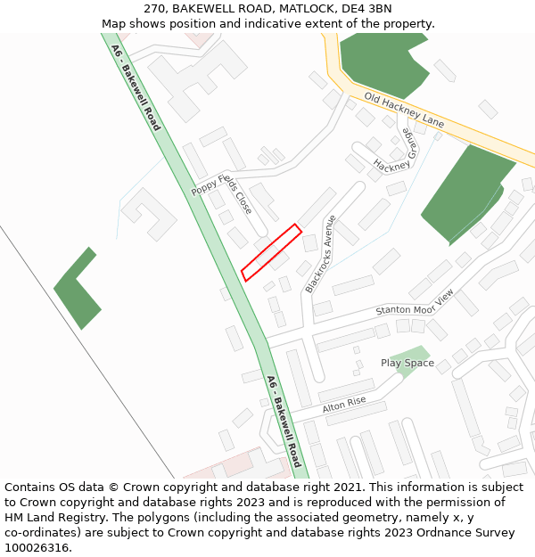 270, BAKEWELL ROAD, MATLOCK, DE4 3BN: Location map and indicative extent of plot