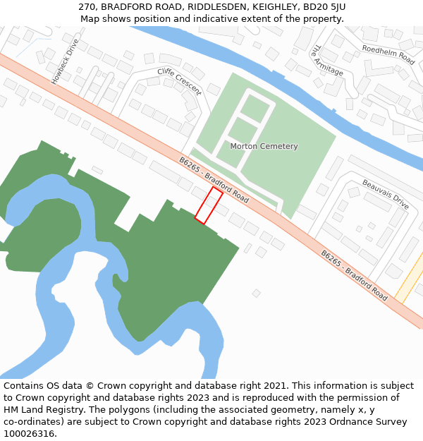 270, BRADFORD ROAD, RIDDLESDEN, KEIGHLEY, BD20 5JU: Location map and indicative extent of plot