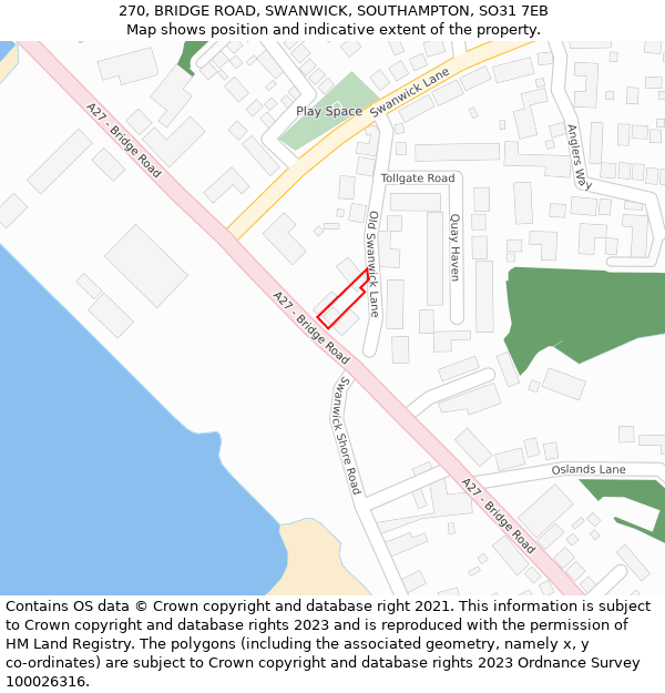270, BRIDGE ROAD, SWANWICK, SOUTHAMPTON, SO31 7EB: Location map and indicative extent of plot