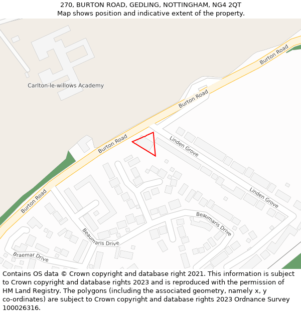 270, BURTON ROAD, GEDLING, NOTTINGHAM, NG4 2QT: Location map and indicative extent of plot