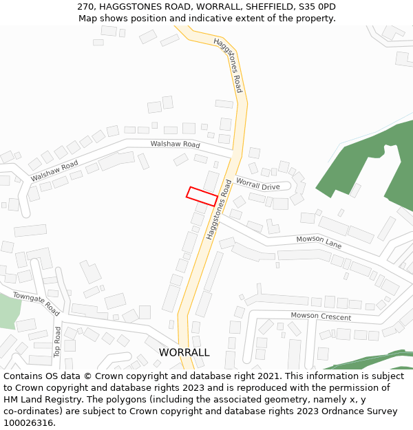 270, HAGGSTONES ROAD, WORRALL, SHEFFIELD, S35 0PD: Location map and indicative extent of plot