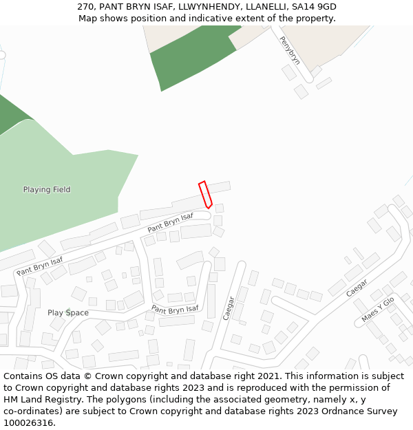 270, PANT BRYN ISAF, LLWYNHENDY, LLANELLI, SA14 9GD: Location map and indicative extent of plot