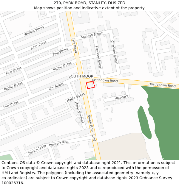 270, PARK ROAD, STANLEY, DH9 7ED: Location map and indicative extent of plot