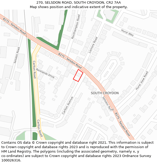 270, SELSDON ROAD, SOUTH CROYDON, CR2 7AA: Location map and indicative extent of plot