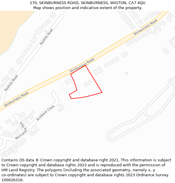 270, SKINBURNESS ROAD, SKINBURNESS, WIGTON, CA7 4QU: Location map and indicative extent of plot