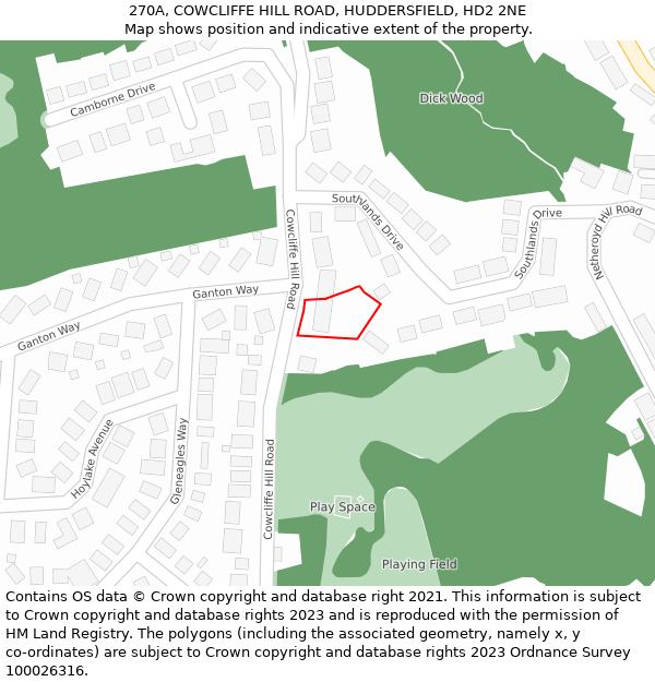 270A, COWCLIFFE HILL ROAD, HUDDERSFIELD, HD2 2NE: Location map and indicative extent of plot