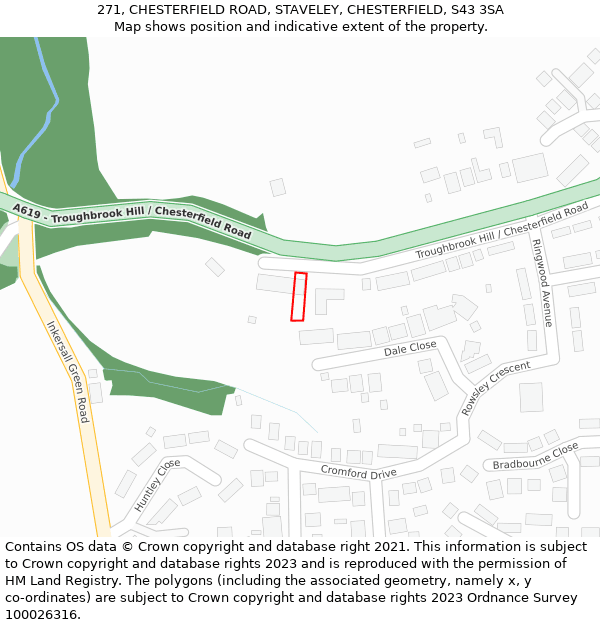 271, CHESTERFIELD ROAD, STAVELEY, CHESTERFIELD, S43 3SA: Location map and indicative extent of plot
