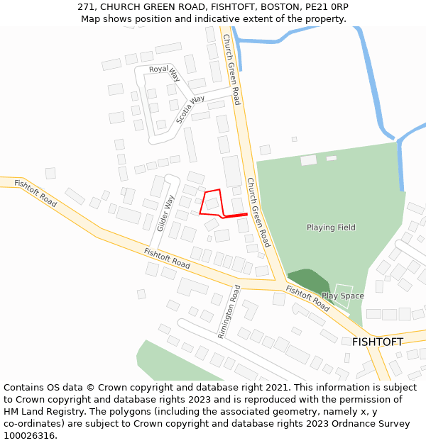 271, CHURCH GREEN ROAD, FISHTOFT, BOSTON, PE21 0RP: Location map and indicative extent of plot