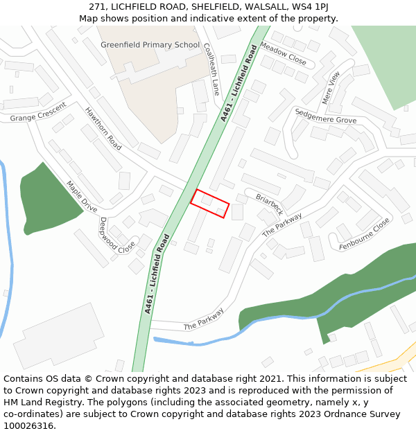 271, LICHFIELD ROAD, SHELFIELD, WALSALL, WS4 1PJ: Location map and indicative extent of plot