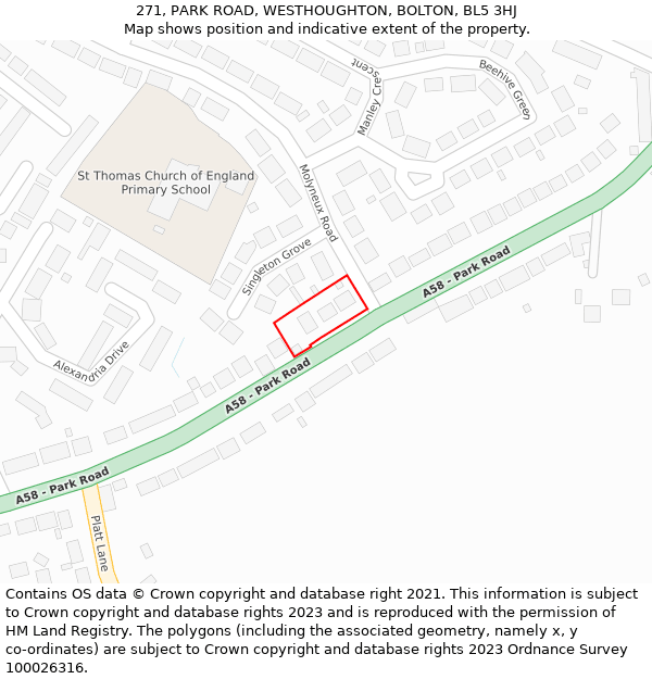 271, PARK ROAD, WESTHOUGHTON, BOLTON, BL5 3HJ: Location map and indicative extent of plot