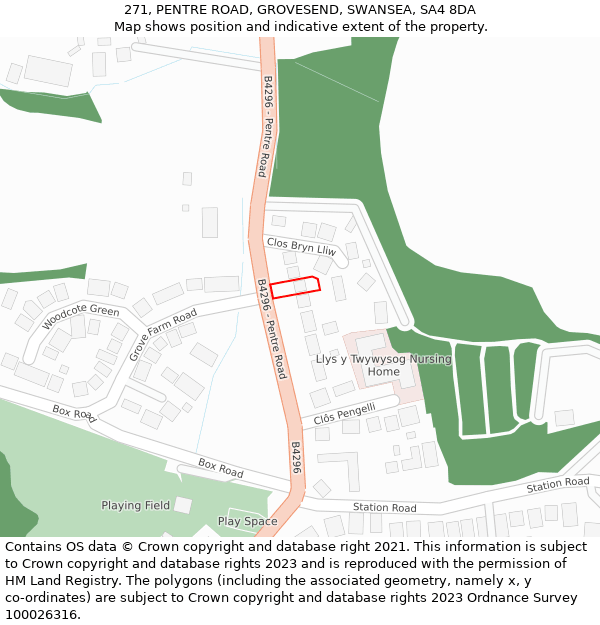 271, PENTRE ROAD, GROVESEND, SWANSEA, SA4 8DA: Location map and indicative extent of plot