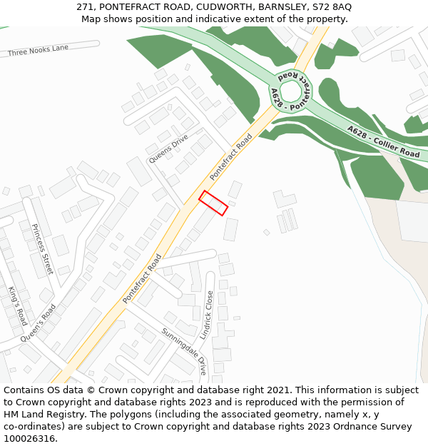 271, PONTEFRACT ROAD, CUDWORTH, BARNSLEY, S72 8AQ: Location map and indicative extent of plot