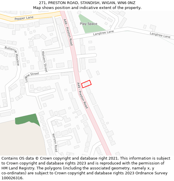 271, PRESTON ROAD, STANDISH, WIGAN, WN6 0NZ: Location map and indicative extent of plot