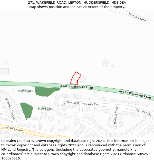 271, WAKEFIELD ROAD, LEPTON, HUDDERSFIELD, HD8 0EA: Location map and indicative extent of plot