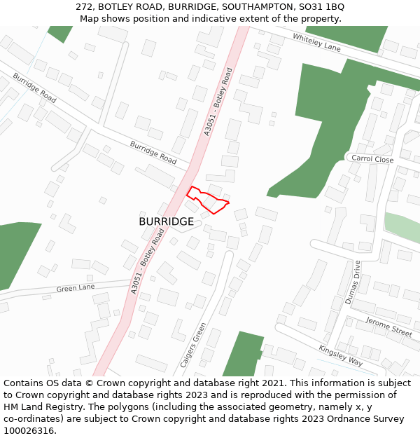 272, BOTLEY ROAD, BURRIDGE, SOUTHAMPTON, SO31 1BQ: Location map and indicative extent of plot