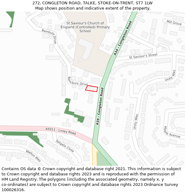 272, CONGLETON ROAD, TALKE, STOKE-ON-TRENT, ST7 1LW: Location map and indicative extent of plot