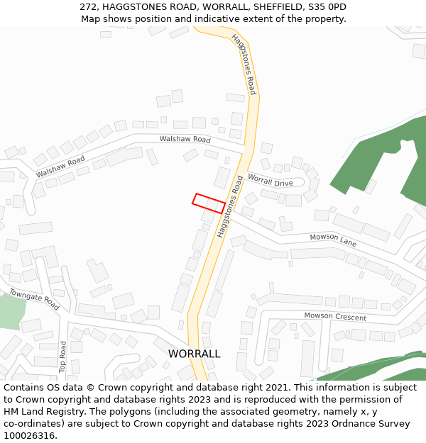 272, HAGGSTONES ROAD, WORRALL, SHEFFIELD, S35 0PD: Location map and indicative extent of plot