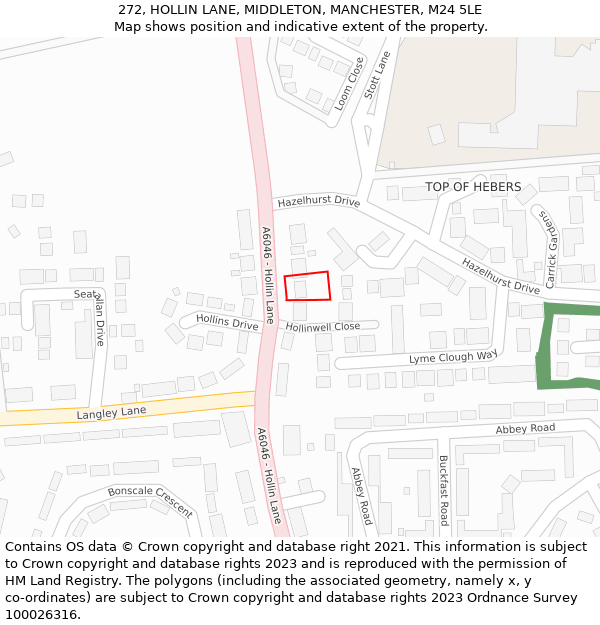 272, HOLLIN LANE, MIDDLETON, MANCHESTER, M24 5LE: Location map and indicative extent of plot