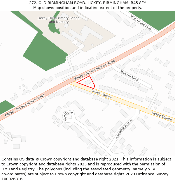 272, OLD BIRMINGHAM ROAD, LICKEY, BIRMINGHAM, B45 8EY: Location map and indicative extent of plot