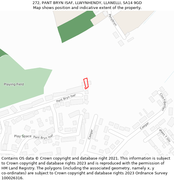 272, PANT BRYN ISAF, LLWYNHENDY, LLANELLI, SA14 9GD: Location map and indicative extent of plot