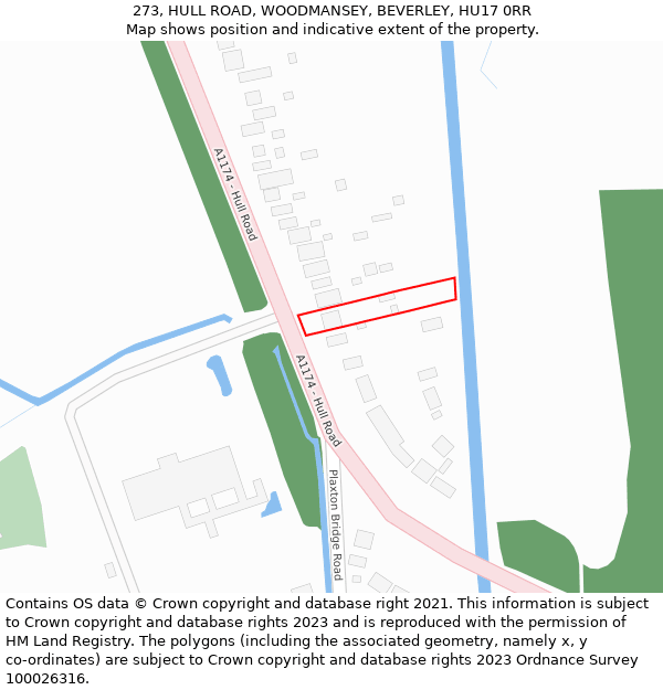 273, HULL ROAD, WOODMANSEY, BEVERLEY, HU17 0RR: Location map and indicative extent of plot