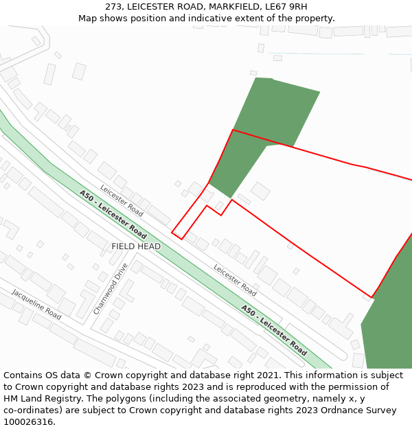 273, LEICESTER ROAD, MARKFIELD, LE67 9RH: Location map and indicative extent of plot