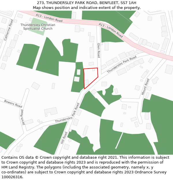 273, THUNDERSLEY PARK ROAD, BENFLEET, SS7 1AH: Location map and indicative extent of plot