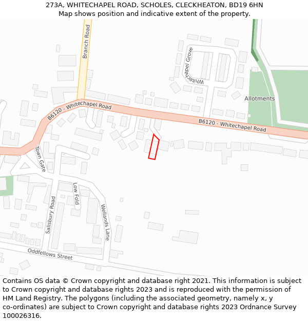 273A, WHITECHAPEL ROAD, SCHOLES, CLECKHEATON, BD19 6HN: Location map and indicative extent of plot