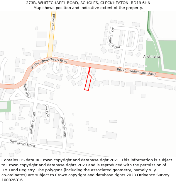 273B, WHITECHAPEL ROAD, SCHOLES, CLECKHEATON, BD19 6HN: Location map and indicative extent of plot