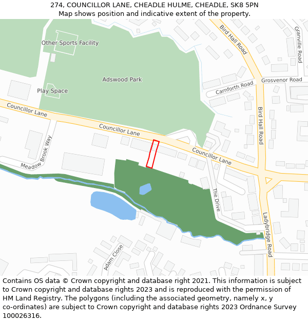 274, COUNCILLOR LANE, CHEADLE HULME, CHEADLE, SK8 5PN: Location map and indicative extent of plot