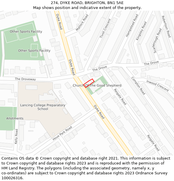 274, DYKE ROAD, BRIGHTON, BN1 5AE: Location map and indicative extent of plot