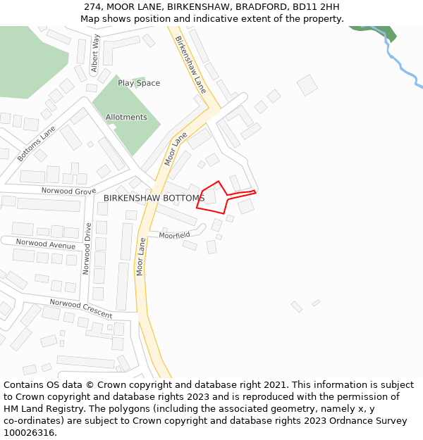 274, MOOR LANE, BIRKENSHAW, BRADFORD, BD11 2HH: Location map and indicative extent of plot